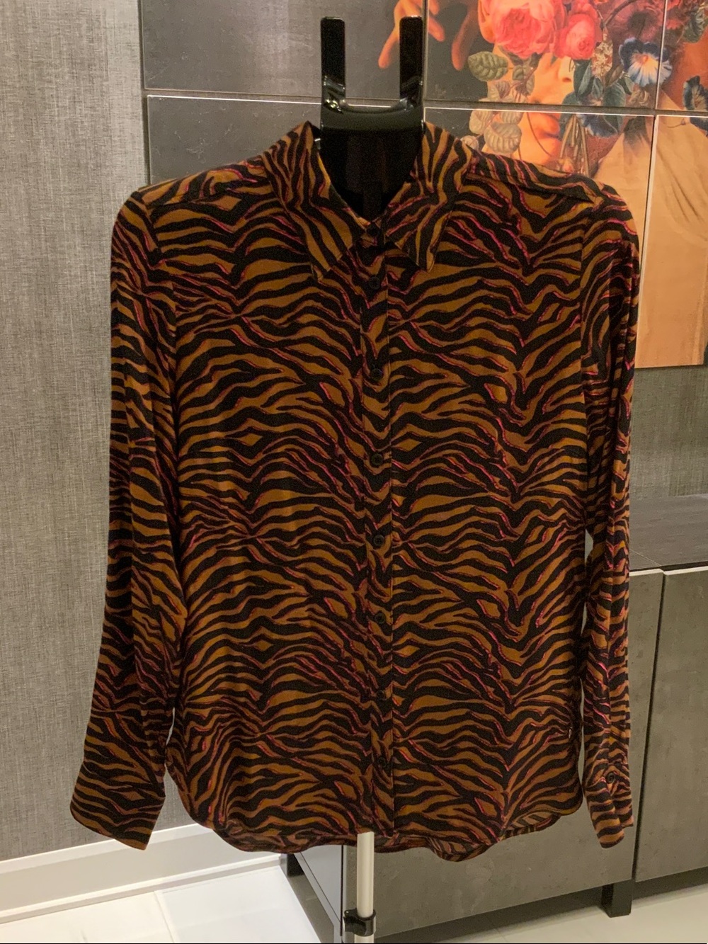 Mos Mosh Animal-Print Button-Down Shirt in Brown and Black S